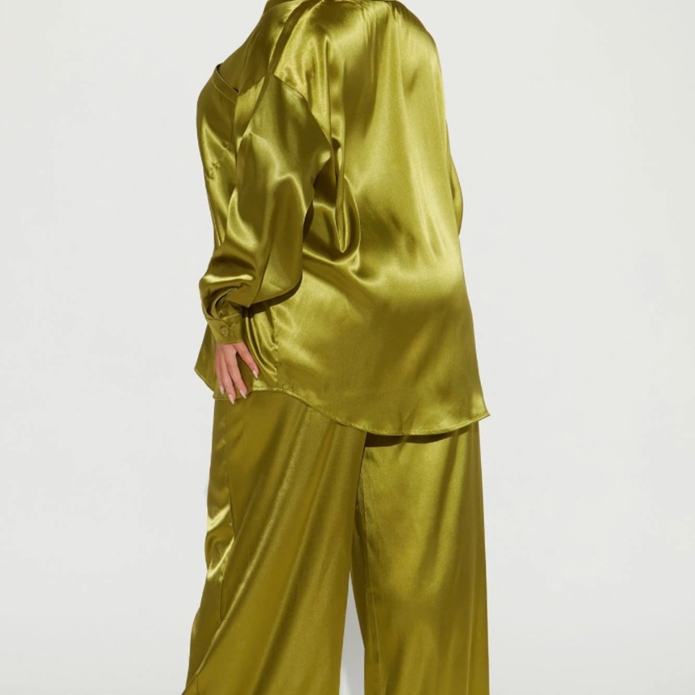 Olive satin pant set
